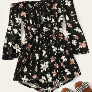Floral Print Knot Front Off The Shoulder Romper